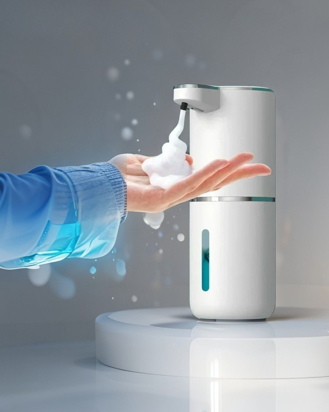 Automatic Soap Dispenser – A smart foam dispenser with a sleek modern design, featuring USB charging for convenience.