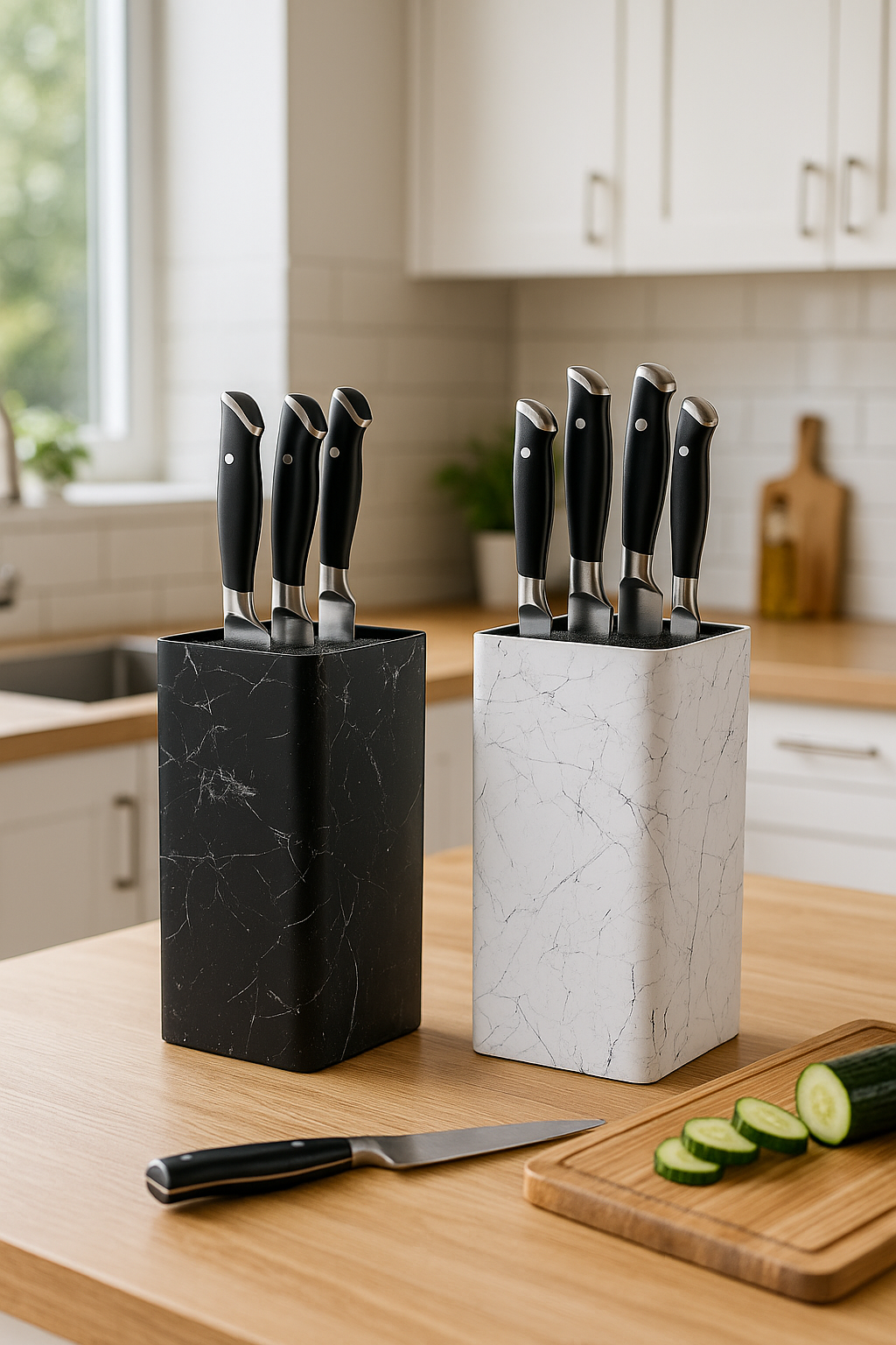 Plastics Knife Block Holder Free Inserting Kitchen Storage Stand Black White Chef Knife Rack With Bristles Table Organizer Tool