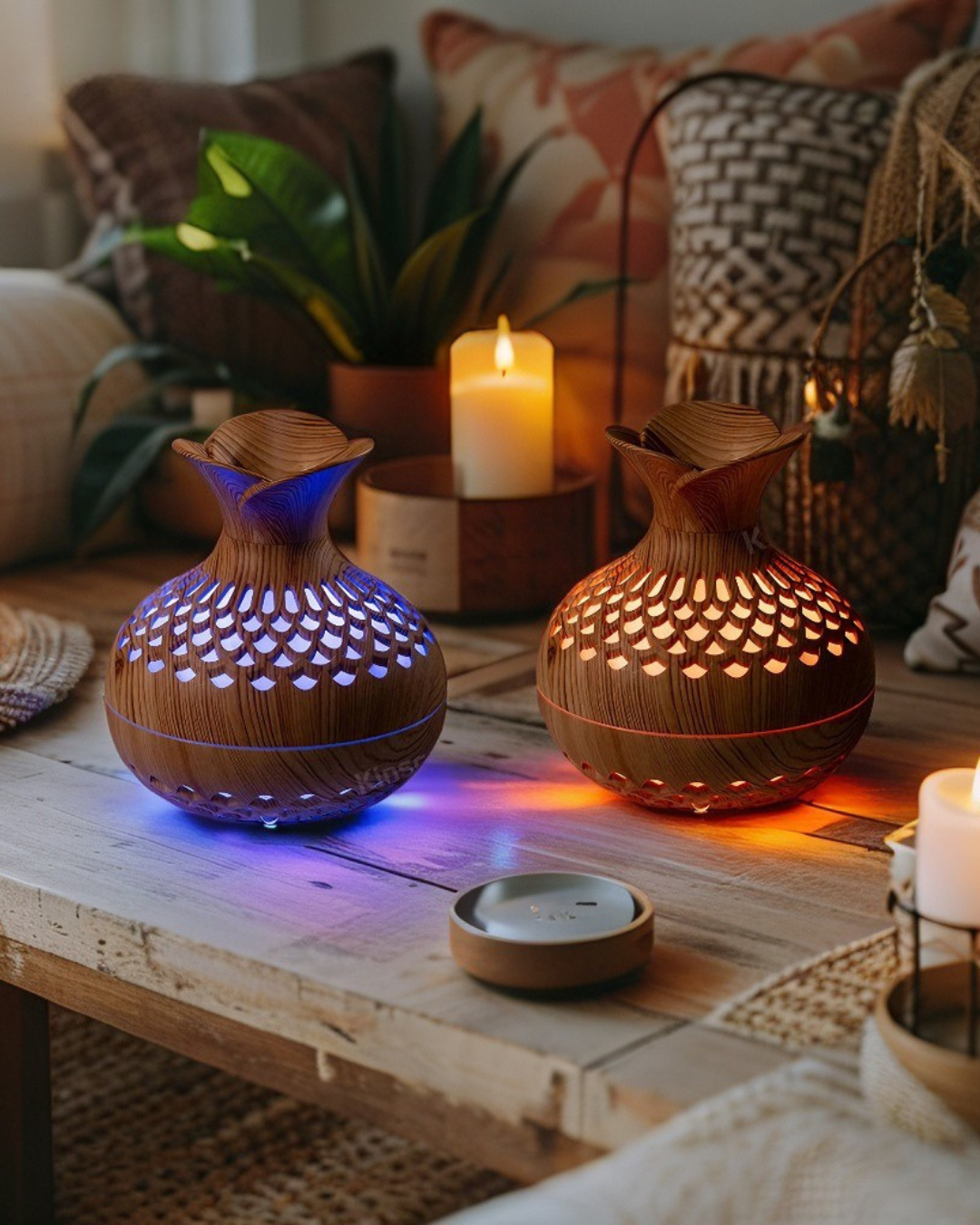 Diffuseur d'aromathérapie portable en bois – Humidificateur à ultrasons 300 ml avec lampe RVB