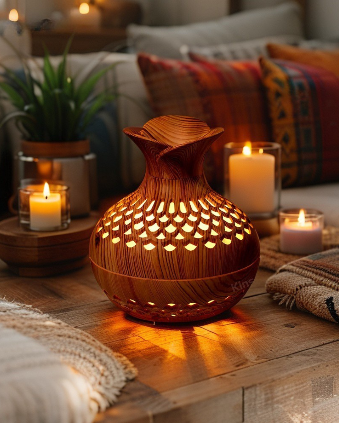 Diffuseur d'aromathérapie portable en bois – Humidificateur à ultrasons 300 ml avec lampe RVB