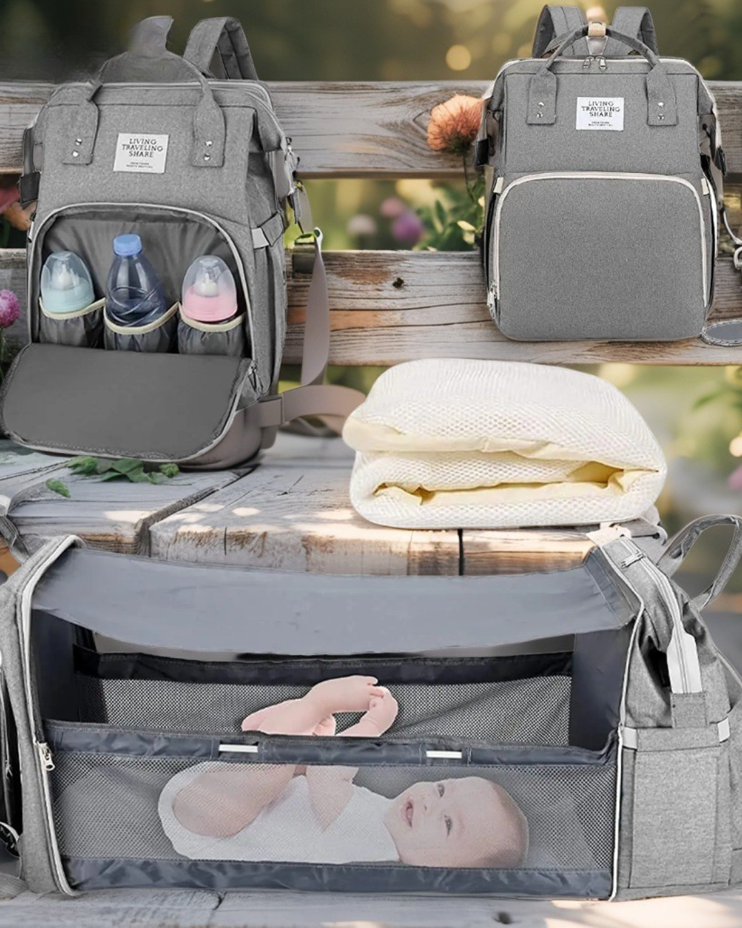 The 3-in-1 Backpack That Will Traform Your Bab's Travels!- Foldable Nappy Backpack,Travel Cot & Changing Station With USB Charger.