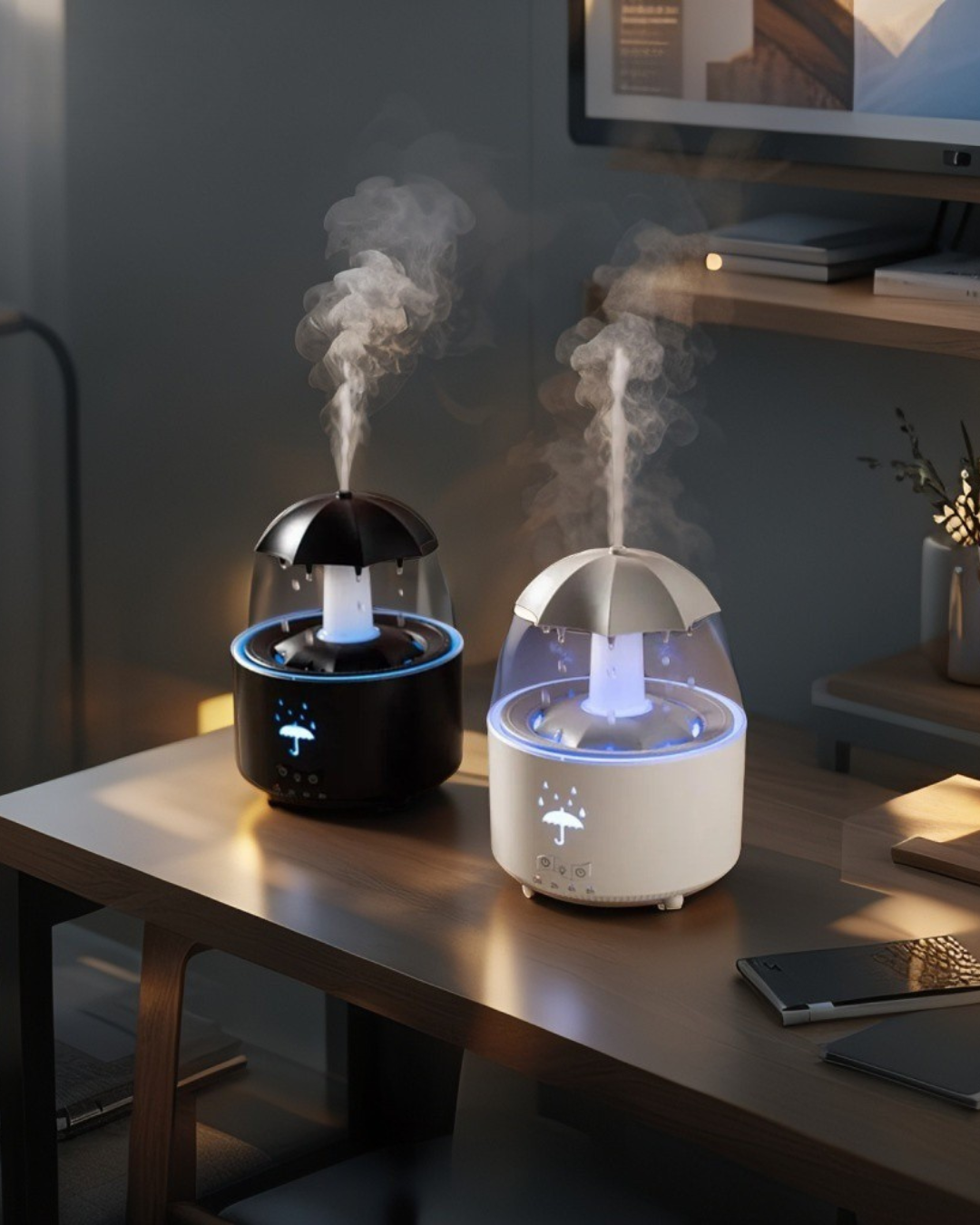 Rotating Umbrella Water Drop Air Humidifier with Colourful Night Lights Mute Spary Home Essential Oil Aroma Diffuser Humidifier