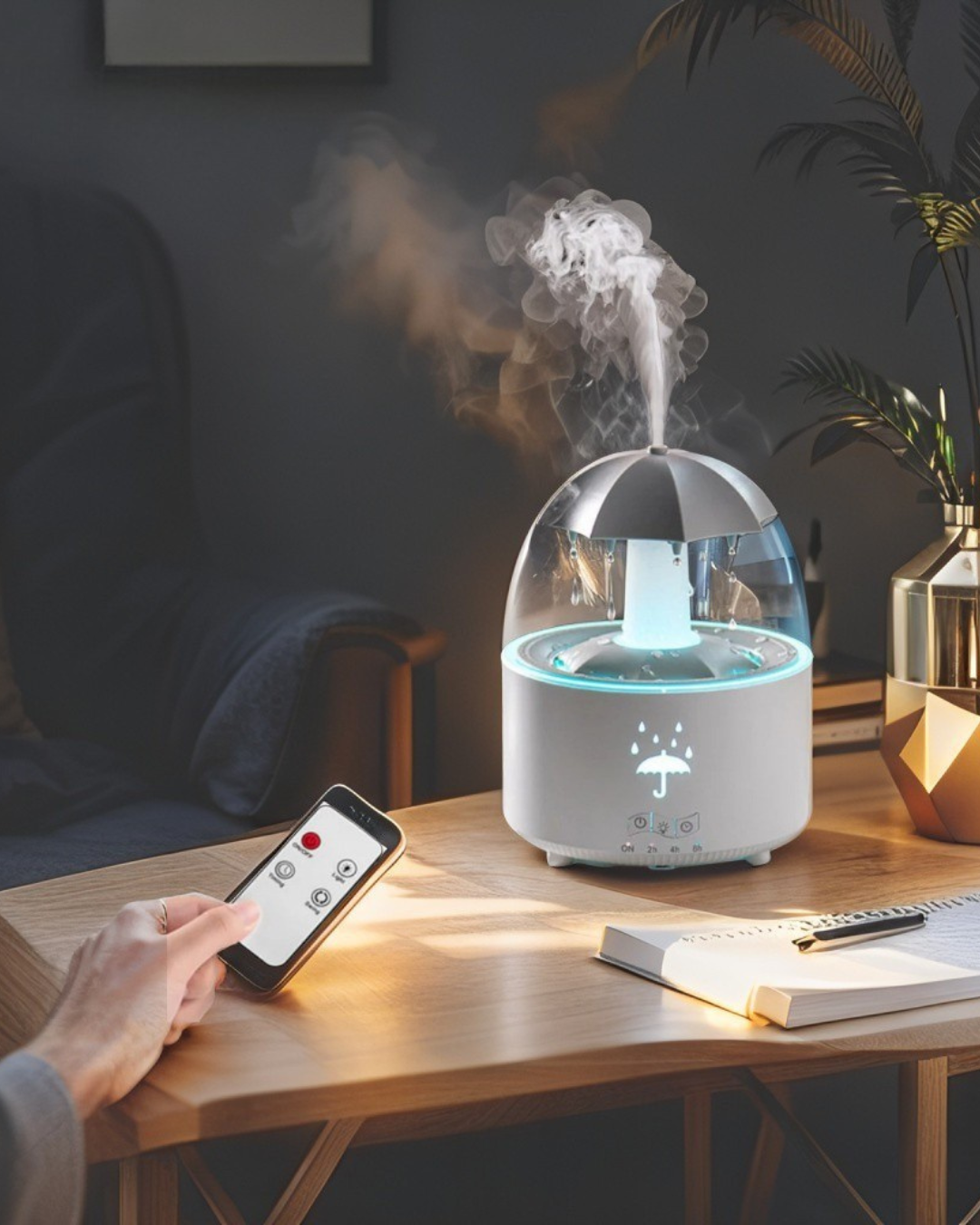 Rotating Umbrella Water Drop Air Humidifier with Colourful Night Lights Mute Spary Home Essential Oil Aroma Diffuser Humidifier