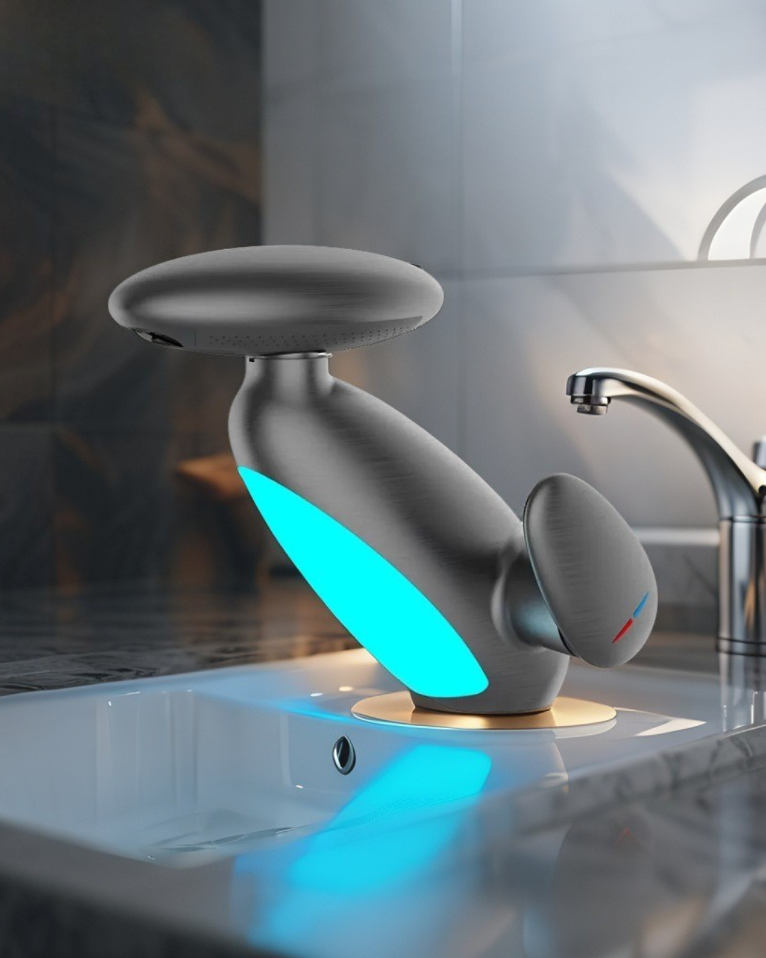 4-in-1 LED Pull-Down Bathroom Faucet, Solid Brass Retractable Kitchen Sink Mixer Tap with Hot/Cold Water & High-Pressure Spray