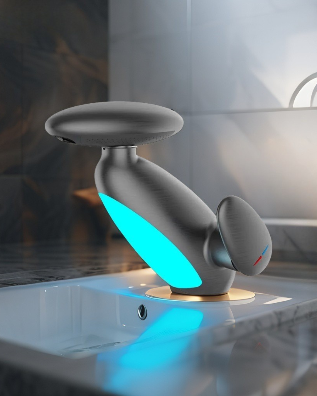4-in-1 LED Pull-Down Bathroom Faucet, Solid Brass Retractable Kitchen Sink Mixer Tap with Hot/Cold Water & High-Pressure Spray