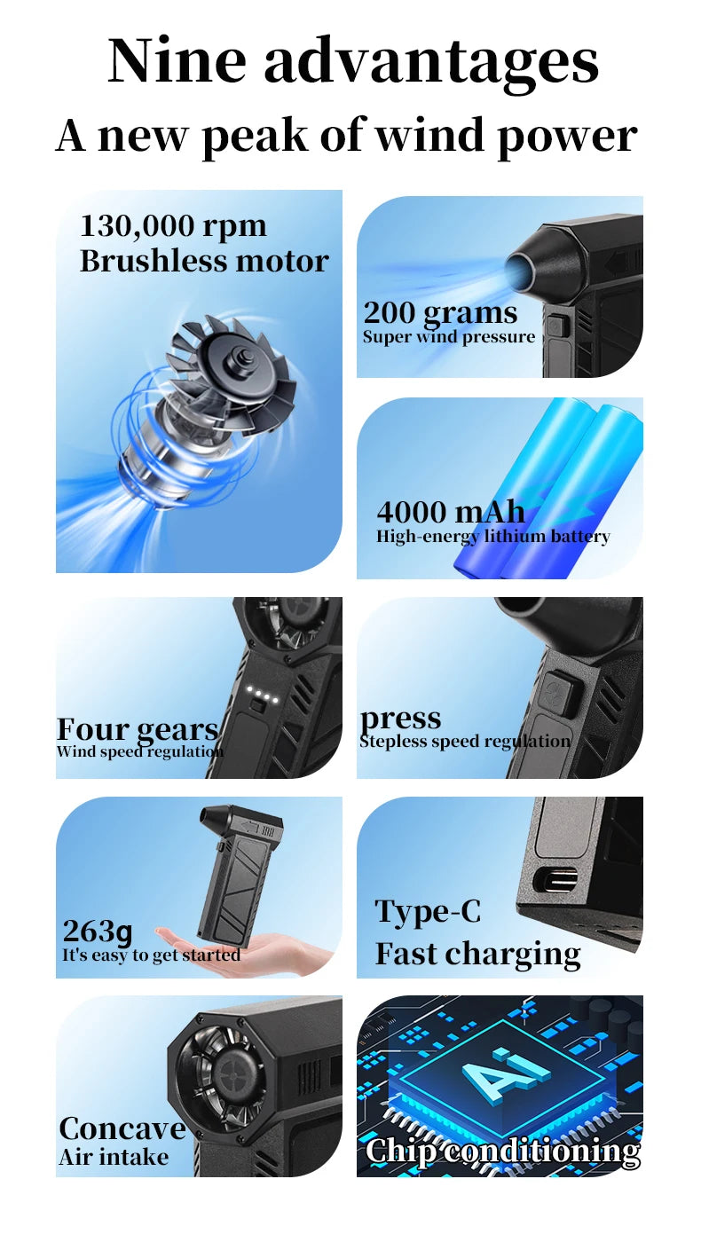 Turbo jet fan Violent Fan s7 Powerful Air Blower 200W High Power Duct Fan Mini Turbo Jet Fan 140000 RPM Strong Winds Turbo Fan mini turbo
