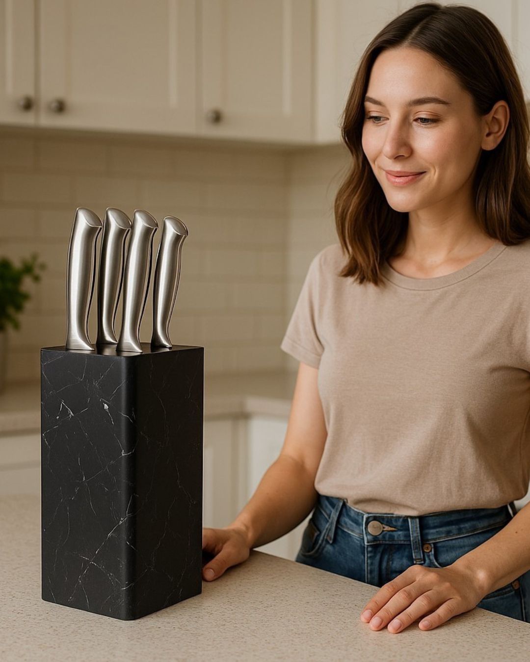Plastics Knife Block Holder Free Inserting Kitchen Storage Stand Black White Chef Knife Rack With Bristles Table Organizer Tool