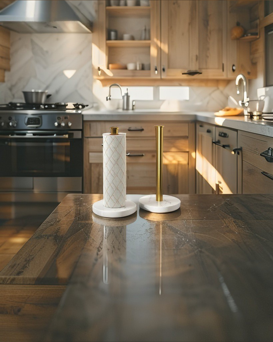 MarbleFlow: Elegant Vertical Paper Towel Holder for Modern Kitchens