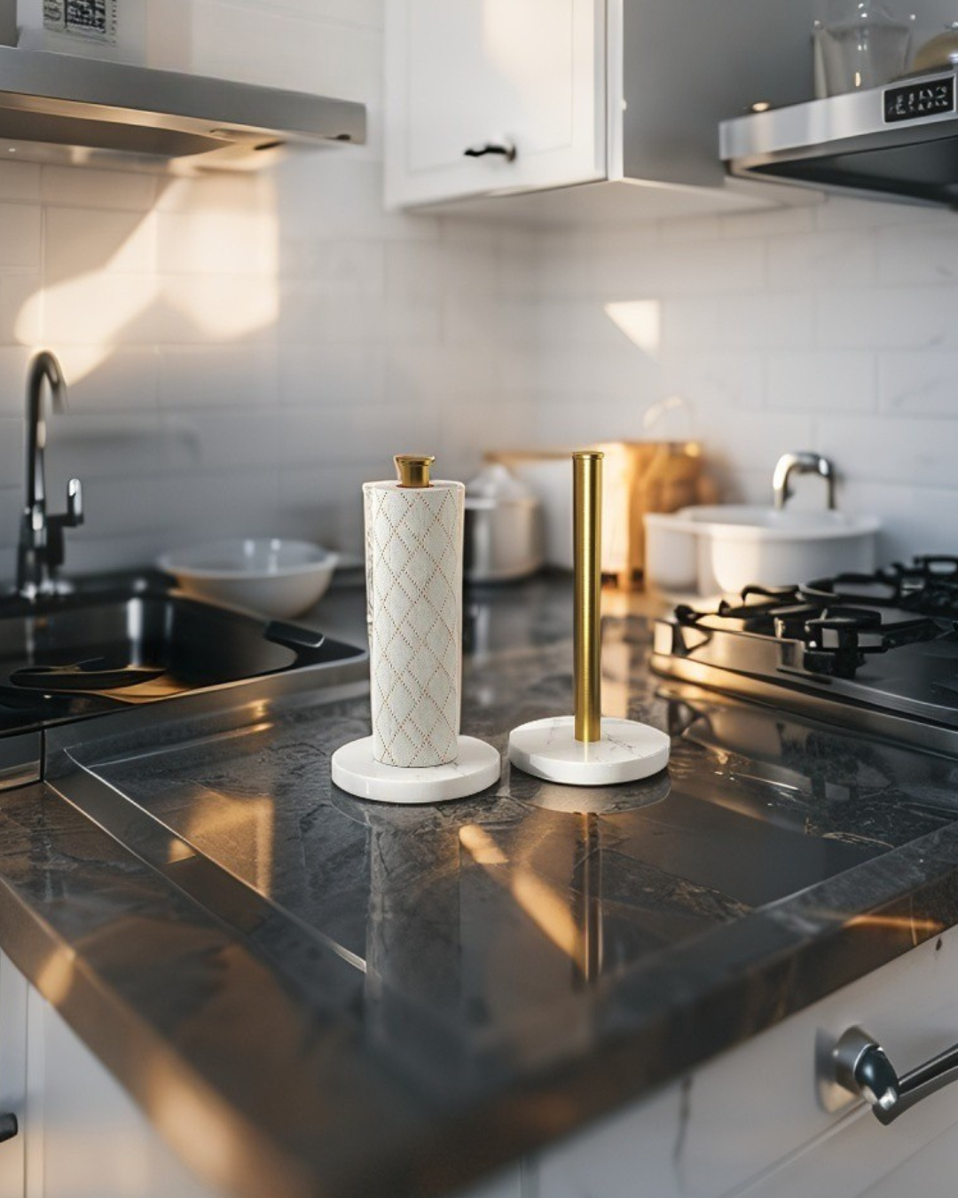 MarbleFlow: Elegant Vertical Paper Towel Holder for Modern Kitchens