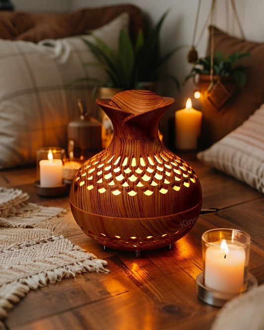 Portable Wooden Aromatherapy Diffuser – 300ml Ultrasonic Humidifier with RGB Lamp
