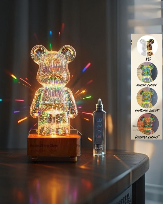 Starlit Dreams: 3D Fireworks Bear Lamp with Color-Changing LED for Kids’ Room Decor