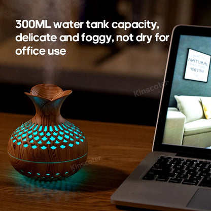 Portable Wooden Aromatherapy Diffuser – 300ml Ultrasonic Humidifier with RGB Lamp