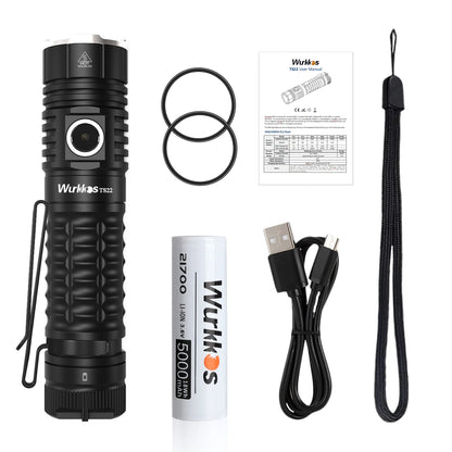 Wurkkos TS22 Rechargeable 21700 LED Flashlight XHP70.2 Powerful Max 4500LM IP68 with Magnet Tail & Reverse Charging for Hiking