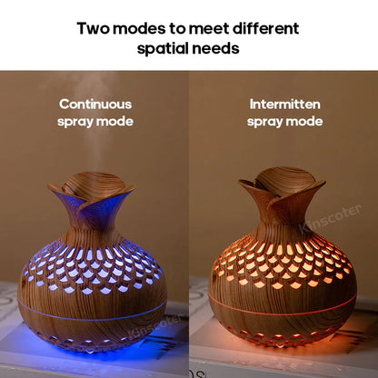 Portable Wooden Aromatherapy Diffuser – 300ml Ultrasonic Humidifier with RGB Lamp