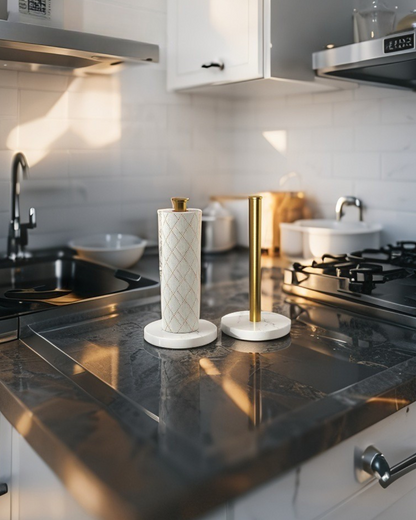 MarbleFlow: Elegant Vertical Paper Towel Holder for Modern Kitchens