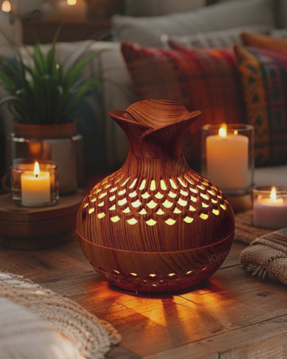 Diffuseur d'aromathérapie portable en bois – Humidificateur à ultrasons 300 ml avec lampe RVB